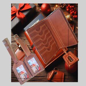 🎄🎁 3 piece Gift Set: Leather Travel Wallet + Matching Luggage Tags – $59 🎄🎁